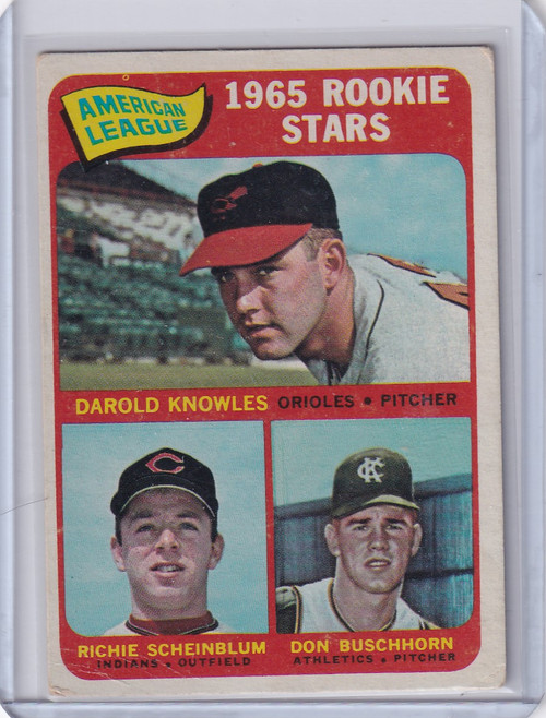 1965 Topps Baseball #577 AL Rookies - Knowles / Scheinblum / Buschhorn