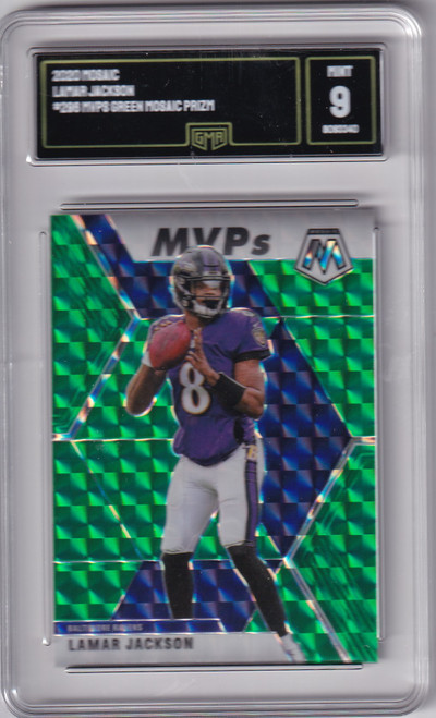 2020 Panini Mosaic Green Prizm GMA 9 #296 Lamar Jackson - Baltimore Ravens 2020 Panini Mosaic Green Prizm GMA 9 #296 Lamar Jackson - Baltimore Ravens