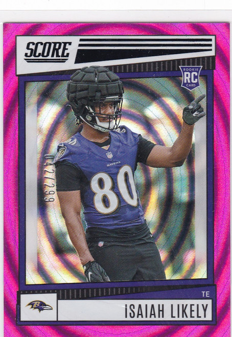 2022 Panini Score #372 Isaiah Likely Purple Swirl RC 042/299 Baltimore Ravens 2022 Panini Score #372 Isaiah Likely Purple Swirl RC 042/299 Baltimore Ravens