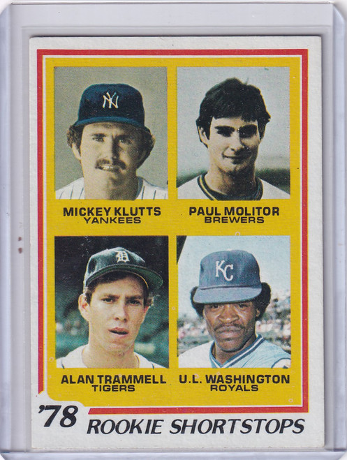 1978 Topps Baseball #707 Rookie Shortstops Paul Molitor Alan Trammell Washington 1978 Topps Baseball #707 Rookie Shortstops Paul Molitor Alan Trammell Washington