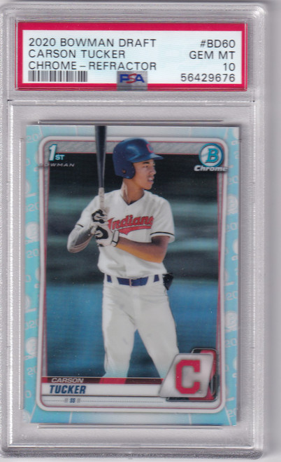2020 Bowman Draft Chrome Refractor PSA 10 #BD60 Carson Tucker - Guardians 2020 Bowman Draft Chrome Refractor PSA 10 #BD60 Carson Tucker - Guardians