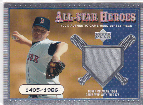 2001 Upper Deck #ASH-RC Roger Clemens All Star Heroes Gamed used Jersey /1986