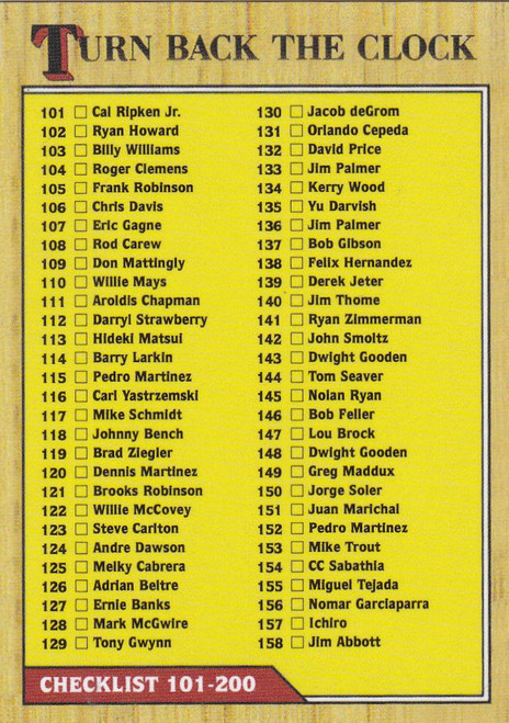 2020 TURN BACK THE CLOCK CHECK LIST 101-200