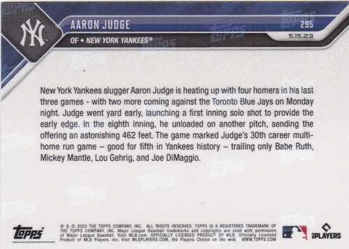 2023 TOPPS NOW #295 AARON JUDGE- NEW YORK YANKEES