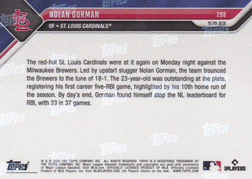 2023 TOPPS NOW #298 NOLAN GORMAN- ST LOUIS CARDINALS