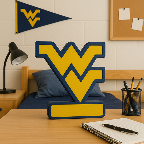 West Virginia Mountaineers Logo Sign | 3D Printed NCAA Football Desk & Wall Display West Virginia Mountaineers Logo Sign | 3D Printed NCAA Football Desk & Wall Display