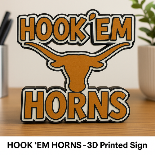 3D Printed Texas Longhorns Hook'em Horns Logo – Display Piece Desk or Shelf