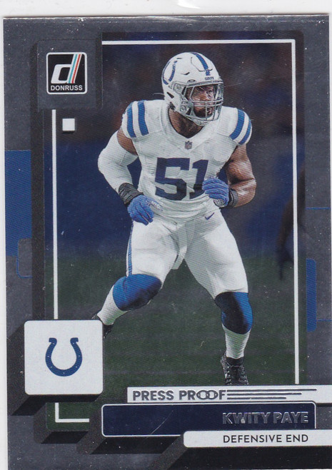 2022 Panini Donruss #54 Kwity Paye Press Proof 7/100 Inidianapolis Colts
