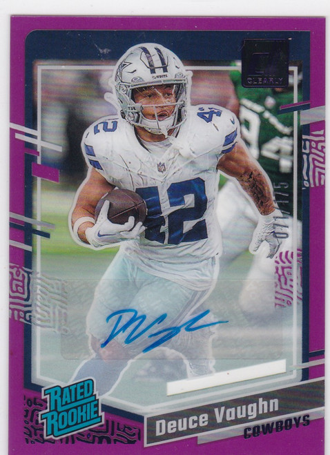 2023 Clearly Donruss Purple AUTO Rated Rookie 071/175 Deuce Vaughn #58 Cowboys