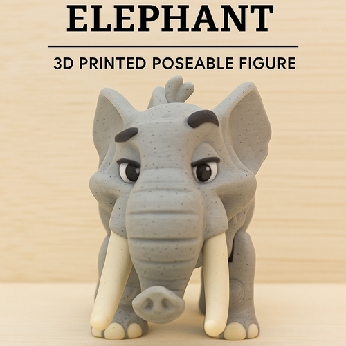3D Printed Elephant Male Figure – Articulated Multi-Color African Animal - 3in