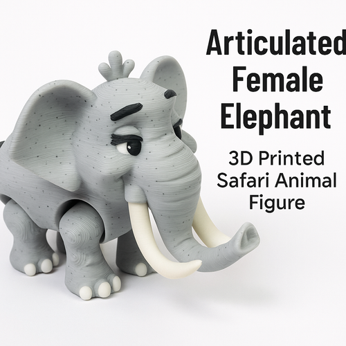 3D Printed Elephant Female Figure – Articulated Multi-Color African Animal - 3in