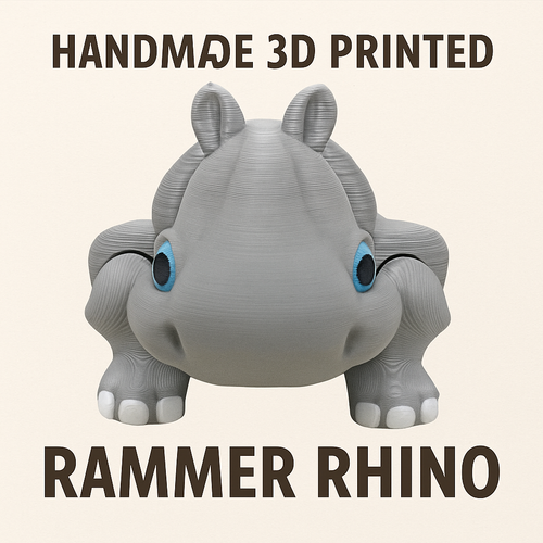 3D Printed Rammer Rhino Figure Regular – Articulated Animal - 6in