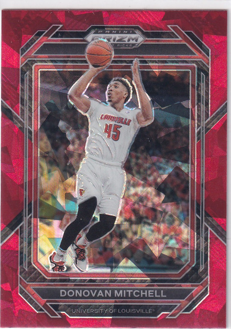 2023 PRIZM DRAFT PICK #66 DONOVAN MITCHELL RED CRACKED ICE- CLEVELAND CAVALIERS