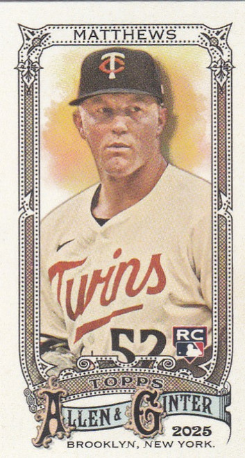 2025 Topps Allen & Ginter mini A&G back #235 Zebby Matthews RC Minnesota Twins