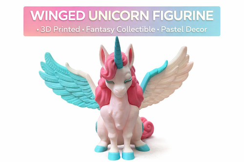 Winged Unicorn Figurine 3D Printed Unicorn Collectible Pastel Fantasy Desk Decor