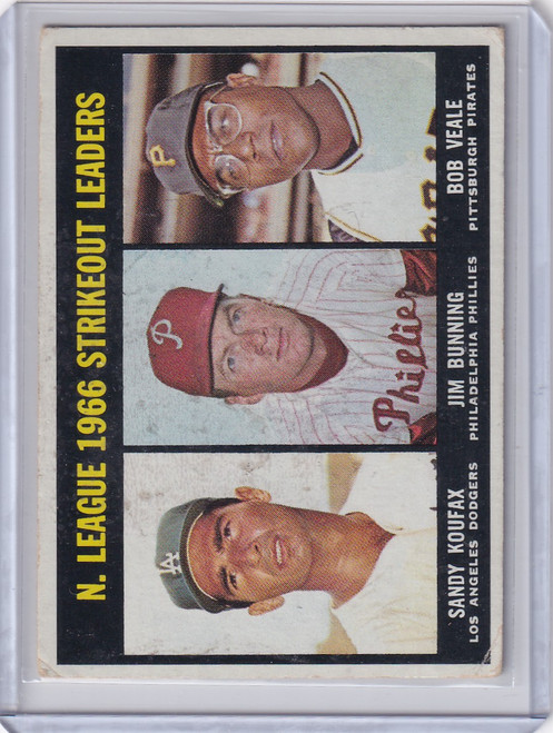 1967 Topps Baseball #238 NL 1966 Strikeout Leaders -  Koufax /  Bunning /  Veale