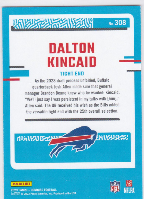 2023 DONRUSS #308 DALTON KINCAID- BUFFALO BILLS