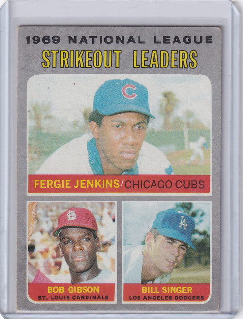 1970 Topps Baseball #71 NL 1969 Strikeout Leaders - Jenkins / Gibson / Singer
