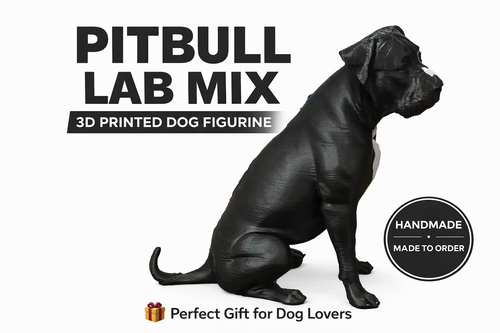 Pitbull Lab Mix Dog Figurine 3D Printed Black & White Dog Lover Gift Decor