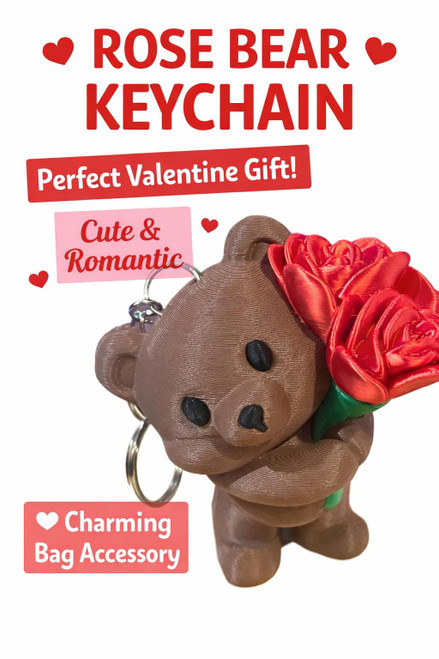 Rose Bear Keychain | Cute Valentine Bear with Flowers Keychain Gift  Bag Charm