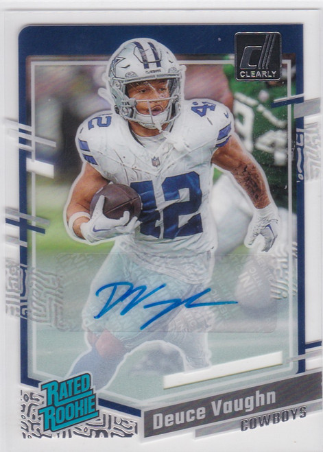 2023 Panini Clearly Donruss #58 Deuce Vaughn Rated Rookie AUTO Dallas Cowboys