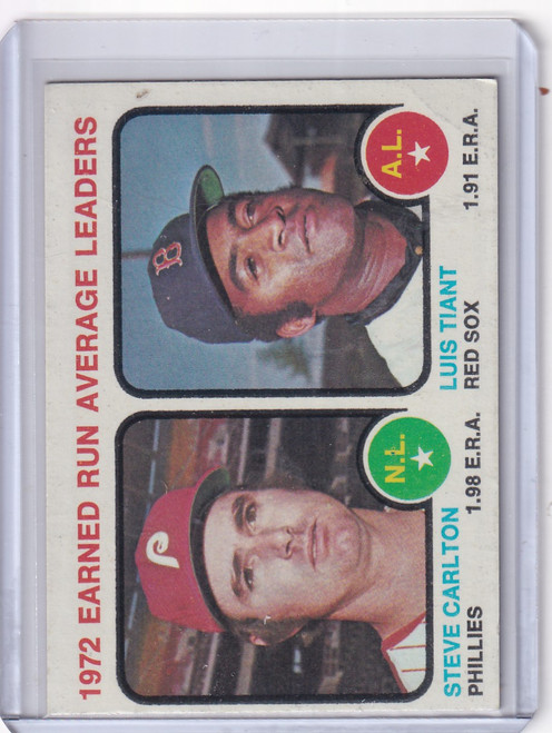 1973 Topps Baseball #65 1972 ERA Leaders - Steve Carlton / Luis Tiant