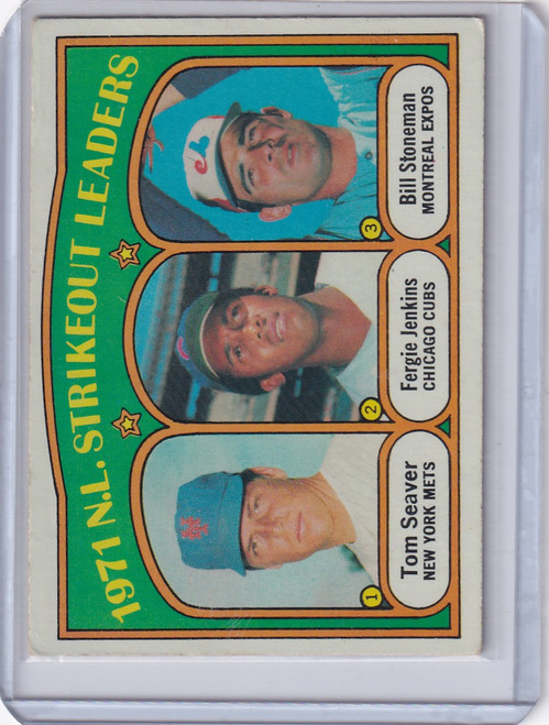 1972 Topps Baseball #95 1971 N.L. Strikeout Leaders Seaver / Jenkins / Stoneman
