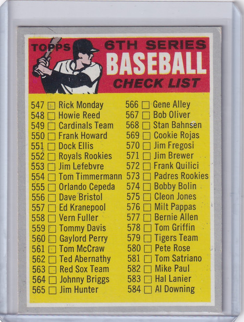 1970 Topps Baseball #542 6th Series Checklist (#547-633 )