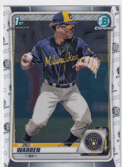 2020 BOWMAN CHROME #BD-97 ZAVIIER WARREN LOGO- MILWAUKEE BREWERS