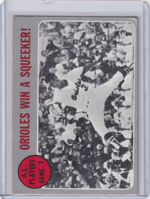 1970 Topps Baseball #199 AL Playoff Game 1 - Orioles Win a Squeeker!