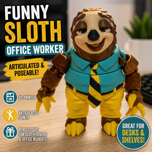 Funny Sloth Office Worker 3D Printed Articulated Poseable Figure Desk Buddy Gift