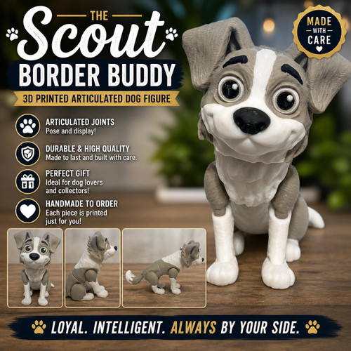 Border Collie 3D Printed Articulated Dog Figure Cute Puppy Desk Decor Gift Collectible