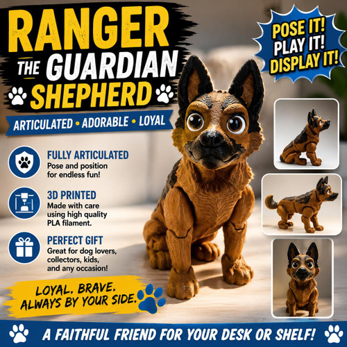 German Shepherd 3D Printed Articulated Dog Figure Cute Puppy Poseable Desk Decor Gift