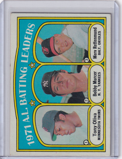 1972 Topps Baseball #86 1971 A.L. Batting Leaders Oliva / Murcer /  Rettenmund