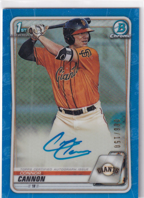2020 BOWMAN CHROME #CPA-CC CONNOR CANNON AUTO 68/150- SAN FRANCISCO GIANTS