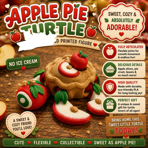 Apple Pie Turtle 3D Printed Articulated Dessert Turtle Flexi