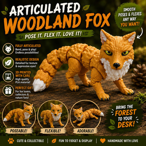 Articulated Fox Figure 3D Printed Flexible Woodland Fox Desk Pet Collectible Gift