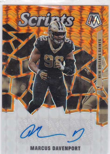 2020 Panini Mosaic Scripts Orange Prizm Auto #23 Marcus Davenport Saints