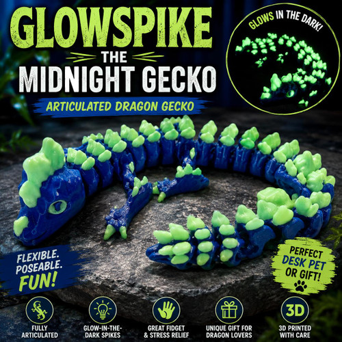 Glowspike Articulated Gecko Dragon Glow in Dark Spikes 3D Printed Flexi Toy
