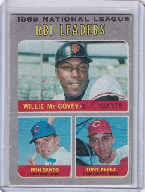 1970 Topps Baseball #63 NL 1969 RBI Leaders - Willie McCovey / Ron Santo / Perez
