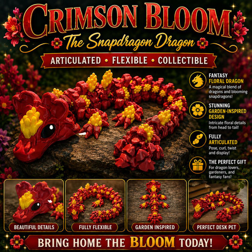 Crimson Bloom Snapdragon Dragon Articulated Floral Dragon 3D Printed Desk Pet