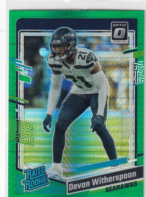 2023 DONRUSS OPTIC #292 DEVON WITHERSPOON GREEN HYPER- SEATTLE SEAHAWKS