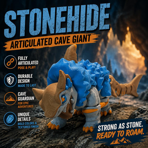 Stonehide Articulated Cave Giant Triceratops Flexi Dino Toy Blue Brown Fantasy