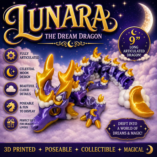 Lunara Dream Dragon Articulated Moon Dragon 3D Printed Celestial Fantasy