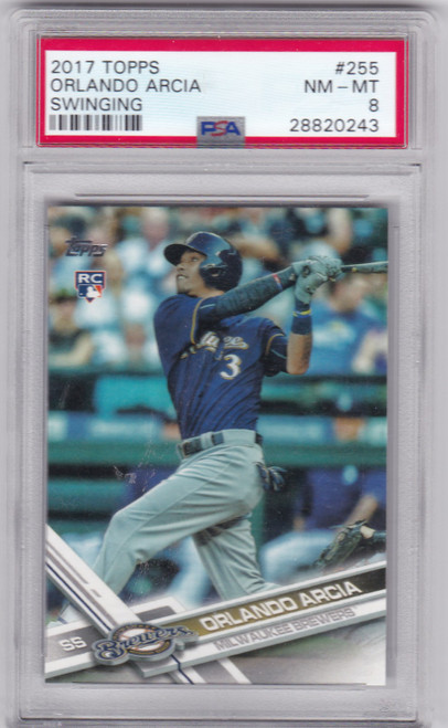 2017 Topps #255 Orlando Arcia Swinging RC Milwaukee Brewers PSA 8