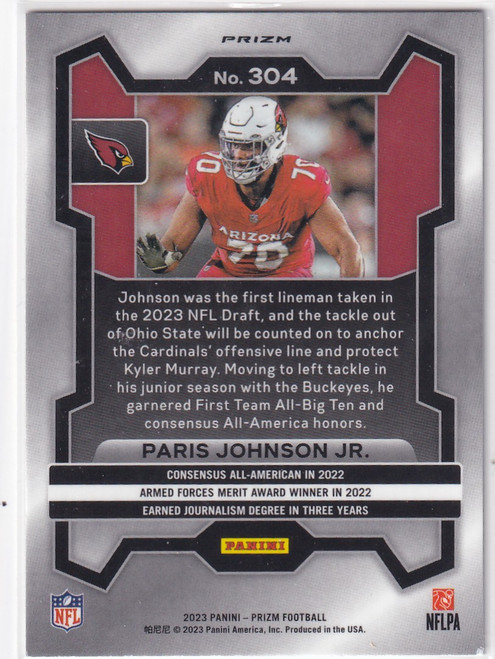 2023 PRIZM #304 PARIS JOHNSON JR SILVER- ARIZONA CARDINALS