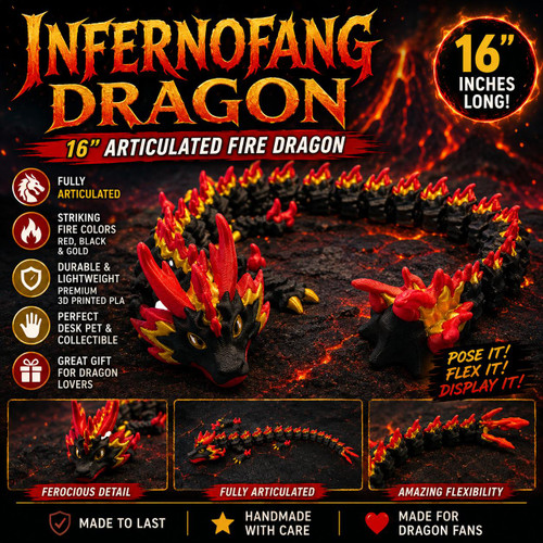 Infernofang Fire Dragon 16" Articulated Flexi 3D Printed Fantasy Dragon