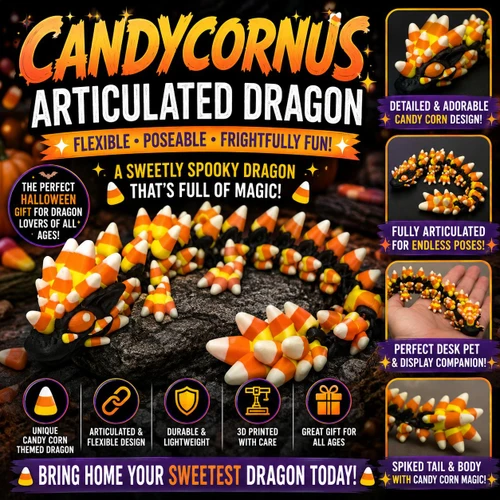 Candycornus Candy Corn Dragon Articulated Halloween Dragon 3D Printed