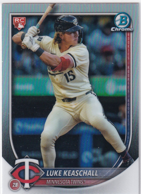 2025 BOWMAN CHROME #61 LUKE KEASCHALL RED ROOKIE REFRACTOR- MINNESOTA TWINS