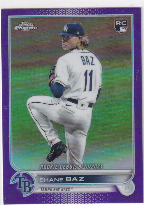 2022 TOPPS CHROME #USC175 SHANE BAEZ PURPLE- TAMPA BAY RAYS